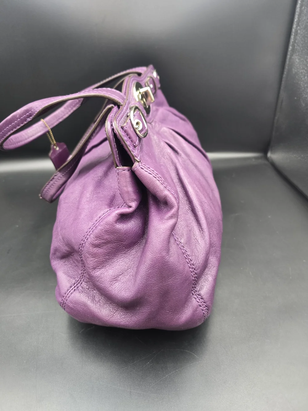 Coach Purple Leather Pleated Satchel with Turnlock